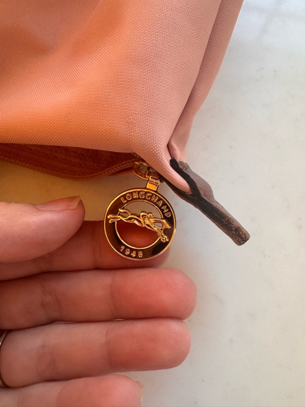 Longchamp Light Pink Tote with Brown Leather Trim - Picture 3 of 4